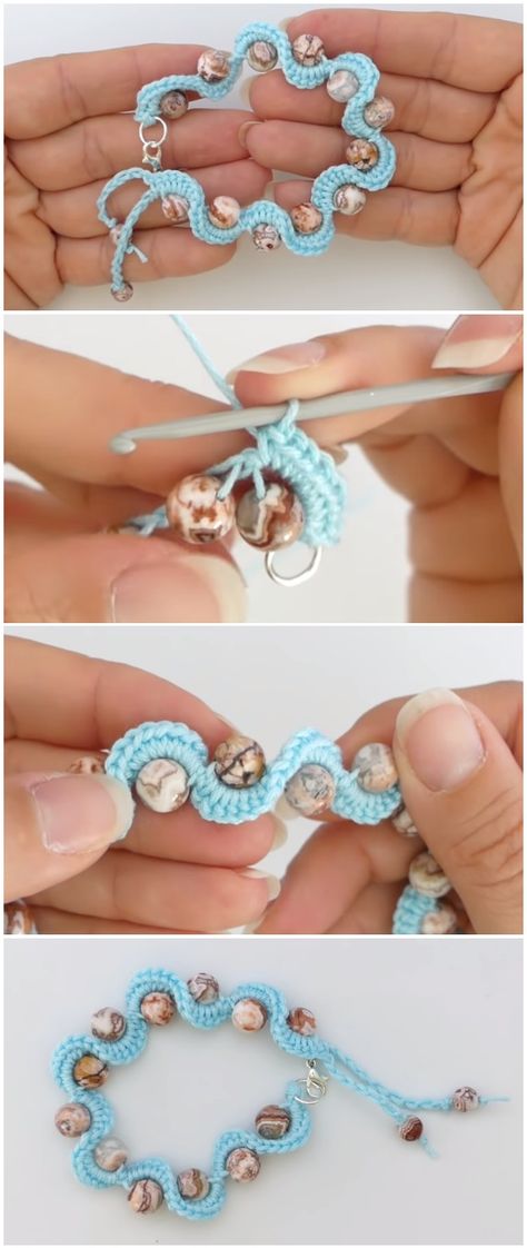 Crochet And Beads Ideas, Free Crochet Bracelet Patterns, Crochet Bracelet Free Pattern, Bracelet With Pearls, Crochet Bracelet Pattern, Bracelet With Beads, Bracelet Crochet, Crochet Beaded Bracelets, Crochet Jewelry Patterns