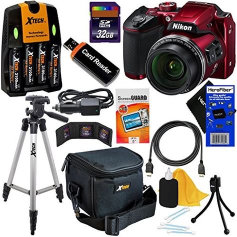 Nikon Coolpix B500 Wi-Fi, NFC Digital Camera w/40x Zoom & HD Video (Red) + 4 AA Batteries with Charger + 10pc 32GB Dlx Accessory Kit w/ HeroFiber Cleaning Cloth Nikon Coolpix B500, Coolpix B500, Dslr Photography Tips, Best Digital Camera, Dslr Photography, Nikon Coolpix, Cameras And Accessories, Digital Slr Camera, Zoom Lens