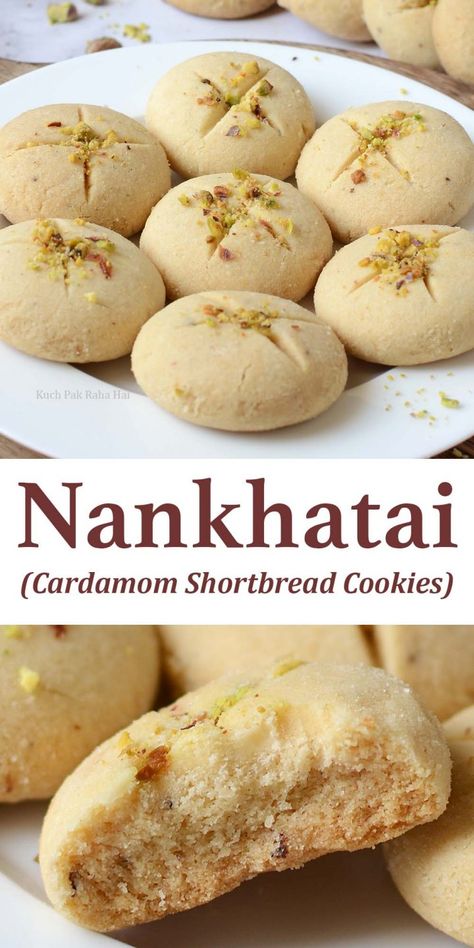 Nankhatai Recipe (Indian Cookies) Easy Nankhatai Recipe, Sweet Meats Indian, Indian Food Dessert Recipes, Indian Easy Snacks, Indian Biscuits Recipes, Cardamom Spice Cookies, Indian Baking Recipes, Northern Indian Recipes, Nankathai Recipe