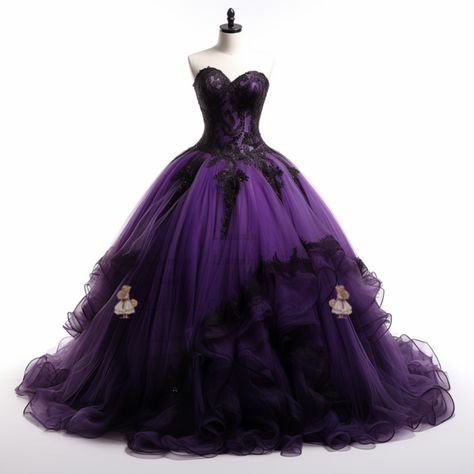 Purple And Black Quinceanera Dresses, Black And Purple Quinceanera Dresses, Dark Purple Quince, Dark Purple Quinceanera Theme, Purple Quinceanera Theme, Quince Planning, Purple Ball Gown, Quince Stuff, Purple Quince