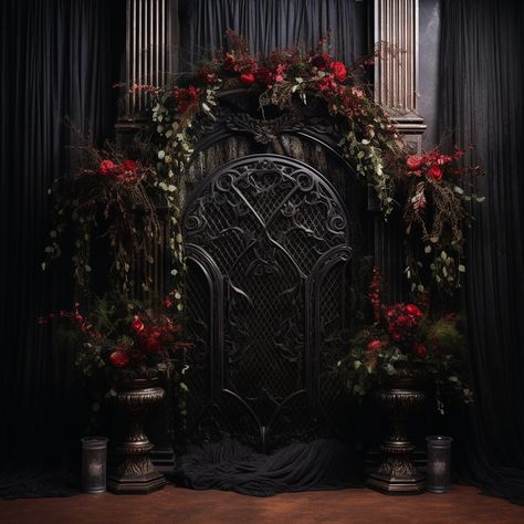 Gothic Photo Backdrop, Victorian Gothic Birthday Party, Gothic Wedding Backdrop, Gothic Wedding Arch Ideas, Gothic Wedding Arch, Gothic Backdrop, Marriage Vibes, Gothic Rooms, Medieval Wedding Theme