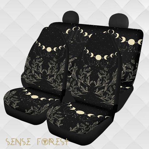 Witchy Car Decor, Goth Car Interior, Car Headrest, Back Seat Covers, Car Seat Cover, Gold Print, Cute Cars, Back Seat, Moon Phases