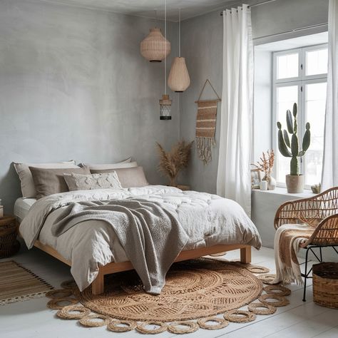 Minimalist boho Bedroom😍🤍 Gray Boho Bedroom, Bedroom Ideas Grey, Bed Boho, Gray Bed, Boho Bedroom Ideas, Boho Bedding, Gray Bedroom, Bedroom Boho, Grey Bedding