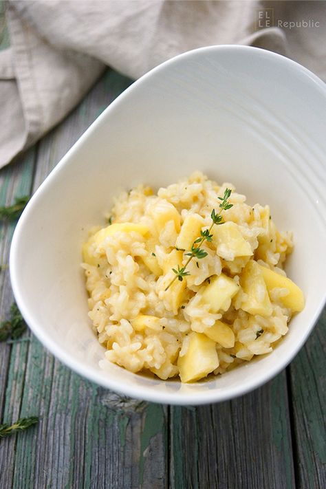 Parsnip Apple Risotto | Simple Recipe | Elle Republic Apple Risotto, Food Staging, Rosemary And Thyme, Winter Warmers Recipes, Rice Side Dishes, Risotto Recipes, Bowl Of Soup, Seasonal Recipes, Baked Apples