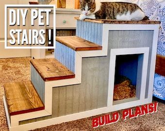 Cat Steps For Bed, Small Dog Stairs For Bed Diy, Dog Stairs For Bed Diy, Dog Bed Steps, Dog Bed Stairs, Diy Pet Stairs, Dog Stairs Diy, Pet Steps For Bed, Stairs Plan