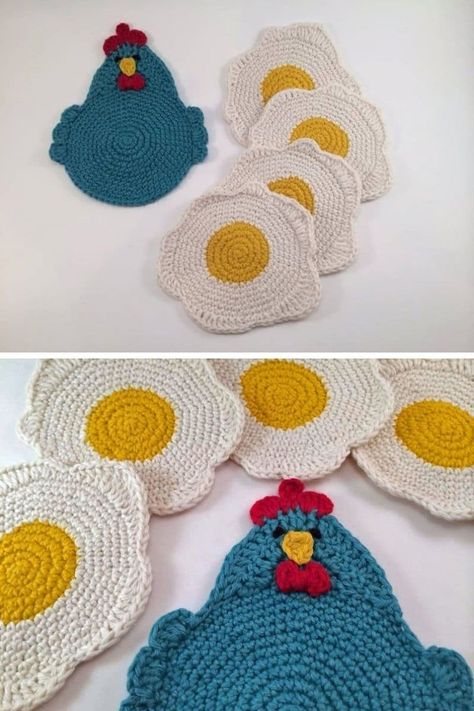 Easy Crochet Gift Ideas, Chicken Coasters, Crochet Infinity Scarf Pattern, Crochet Gift Ideas, Crochet Christmas Stocking Pattern, Crochet Mug Cozy, Crochet Potholder Patterns, Crochet Coasters Free Pattern, Crochet Hot Pads