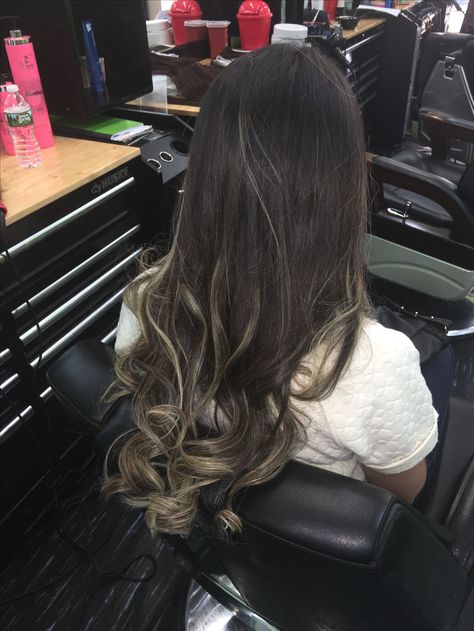 Ombre Dark To Light, Black Hair Ombre Straight, Black To Brown Ombre Hair Straight, Ash Brown Ombre On Black Hair, Dark To Light Ombre Hair Extensions, Asian Hair Highlights, Long Ombre Hair, Black Hair Ombre, Haircuts For Medium Length Hair