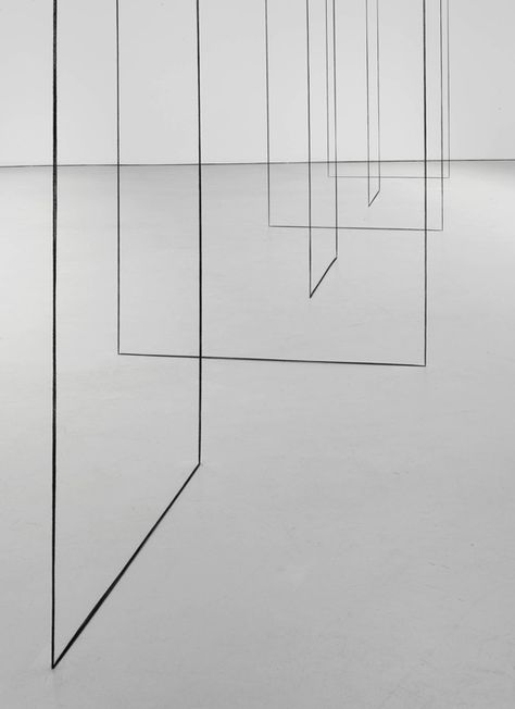 Fred Sandback - Untitled (Sculptural Study, Six-part Construction) (detail), ca. 1977/2008. Black acrylic yarn Fred Sandback, Contemporary Art Installation, Minimalism Art, Action Painting, Light And Space, Wireframe, Sculpture Installation, Art Installation, Art Installations