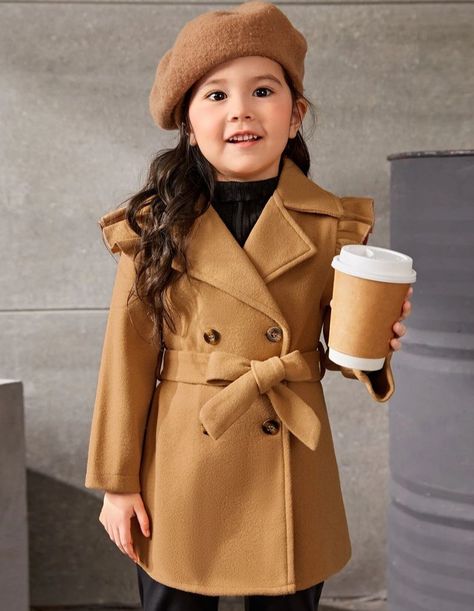 Long Coat For Girls, Girls Coats, Join Fashion, Shein Kids, Girls Attire, Winter Attire, Belted Coat, Kids Coats