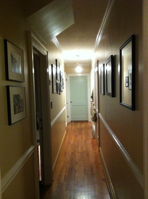 Paint door at the end of the hallway to brighten up the space Long Hallway With Door At End, Door At The End Of Hallway, Ikea Window Seat, End Of Hallway, Victorian Stairs, Ikea Picture Ledge, Hallway Ideas Diy, Paint Door, Painted Closet