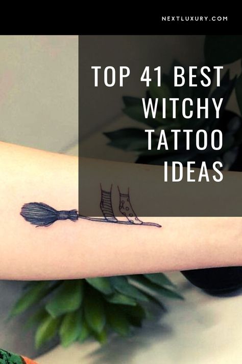 Once upon a time witches were burnt at the stake. Now the mysterious icons of the Wiccan religion and their accoutrements make great choices for tattoo art. #nextluxury #witchytattoo #tattooart #witchtattoodesigns #witchtattooart Witchcraft Hand Tattoos, Spell Tattoo Witchcraft, Cottage Witch Tattoo, Small Wiccan Tattoos, Small Witch Tattoo Ideas Simple, Witchy Ankle Tattoo, Tattoo Ideas Female Witchy, Witch’s Knot Tattoo, Best Friend Witchy Tattoos