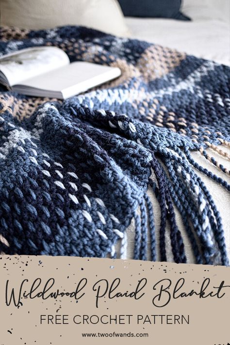 Wildwood Plaid Blanket FREE Crochet Pattern — Two of Wands Fisherman’s Blanket Crochet, Wildwood Plaid Blanket, Yarnspirations Patterns Free, Plaid Haken, Two Of Wands, Plaid Crochet, Crochet Throw Pattern, Crochet Blanket Designs, Crochet Blanket Afghan