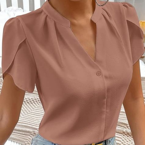 Astylish Womens Casual Notched V Neck Cap Sleeve Dressy Business Work Blouse Tops Amazon Affiliate Tops Amazon, Chiffon Tops Blouses, Blouse Casual Fashion, Sewing Clothes Women, Coord Set, Latest Tops, Business Work, Blouse Tops, Womens Casual