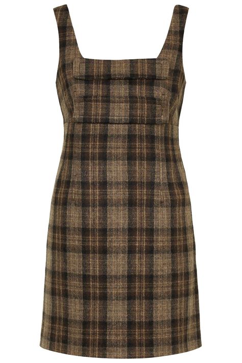 Inverness Checked Wool Pinafore Dress by Unique 80s Closet, Wool Pinafore, Unique Cocktail Dresses, Check Pinafore Dress, Short Brown Dress, Plaid Overall Dress, Evermore Era, Pinny Dress, Clothing Png