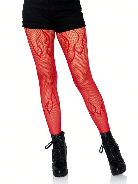 1pair Women Flame Print Fashionable Fishnet Tights For Daily LifeI discovered amazing products on SHEIN.com, come check them out! Red Fishnet Tights, Skull Tights, Red Pantyhose, Red Fishnets, Net Tights, Net Stockings, Black Flame, Leg Avenue, Stocking Tights