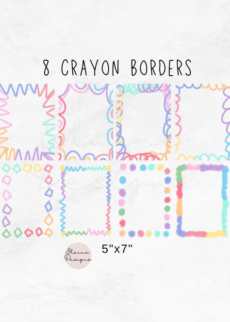 One Line Border Design, Digital Crayon Art, Doodle Art Borders, Cute Crayon Doodles, Rainbow Border Design, Frame Border Design Png, Doodle Frames And Borders, Scrapbook Ideas For School Projects, Borders For Cards