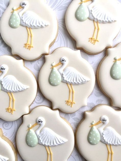 Baby shower parties - Gender Neutral baby shower party supplies - Cookies | CatchMyParty.com #babyshowercupcakes #babyshower #cupcakes #cupcakedecorations #babyshowerdecorations #babyshowerdesserttable #babyshowerdesserts #catchmyparty Baby Shower Cookies Neutral, Baby Shower Elegante, Baby Shower Cakes Neutral, Stork Baby Showers, Baby Shower Decorations Neutral, Boy Baby Shower Ideas, Baby Shower Desserts, Elegant Baby Shower, Baby Shower Inspiration