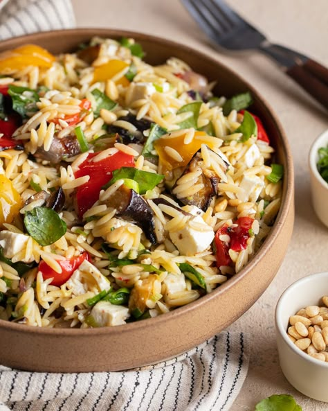 Roasted Vegetables Orzo Salad, Orzo With Roasted Vegetables Ina Garten, Ina Garden Orzo With Roasted Vegetables, Grilled Vegetable Orzo Pasta Salad, Orzo And Roasted Vegetables, Orzo Salad With Roasted Vegetables, Roasted Veg Orzo Salad, Orzo Veggie Pasta, Roasted Veggies And Orzo