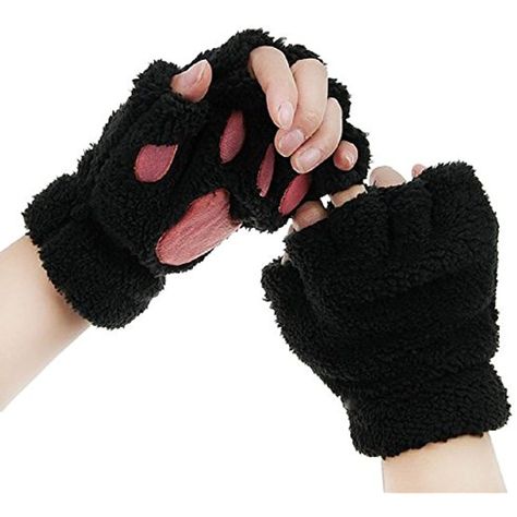 Himine Cat Claw Bear Paw Fingerless Winter Plush Gloves 1*Pair (Black) >>> Want to know more, click on the image. (This is an affiliate link) Claw Gloves, Paw Gloves, Gatto Carino, Cold Weather Gloves, Paw Design, Cat Claws, Fingerless Mittens, Cat Paw, Bear Paws