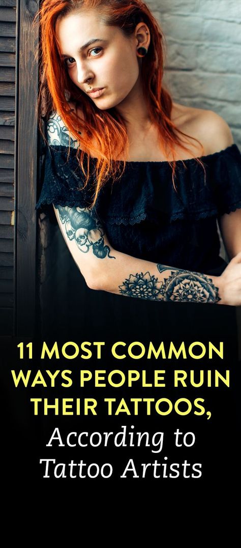 11 Most Common Ways People Ruin Their Tattoos, According To Tattoo Artists Aged Tattoo, Tattoo Artist Quotes, Tattoo Artist Tips, Traditional Tattoo Outline, Tattoo Memes, Chicano Tattoos Sleeve, Famous Tattoo Artists, Artist Shirts, Tattoo Fails