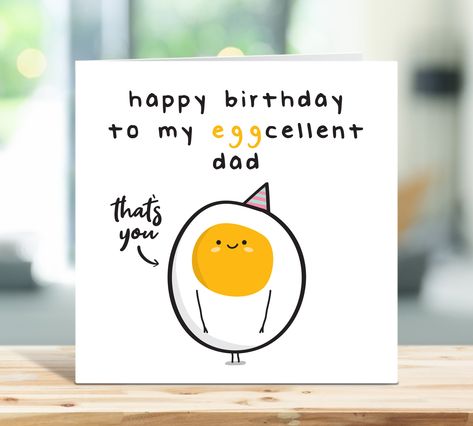 See our full range here: https://www.etsy.com/uk/shop/Twistedhaggis A cute and funny egg pun greetings card for your Dad! Proudly designed and printed in Scotland on high quality, FSC certified, 300gsm smooth board. Your card will be sent inside a Kraft envelope and then packaged in a separate hard-back envelope for extra protection during transit. Card Size: 147mm x 147mm (5.7 x 5.7 inches) approx. CUSTOM MESSAGE PRINTED INSIDE THE CARD If you would like a custom message printed inside the card Sister Birthday Card Funny, Birthday Card For Aunt, Fiance Birthday Card, Birthday Aunt, Happy Birthday Uncle, Birthday Cards For Girlfriend, Birthday Cards For Niece, Grandma Birthday Card, Happy Birthday Cards Diy