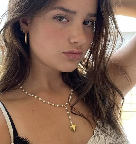 jules leblanc in gold pearl heart necklace with gold hoop earrings Jule Leblanc, Jules And Jayden, Caleb Logan, Mack Z, Julianna Grace Leblanc, Julianna Leblanc, Annie Lablanc, Annie Leblanc, Jules Leblanc