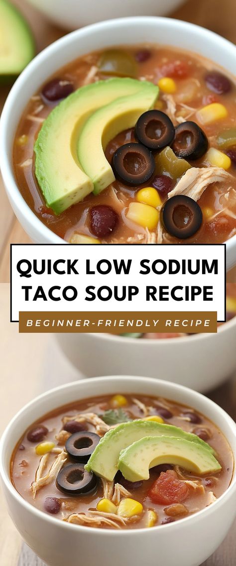 Image for Quick Low Sodium Taco Soup Recipe Easy Low Sodium Soup Recipes, Low Sodium Taco Soup, Heart Healthy Soup Recipes Low Sodium, Low Sodium Crock Pot Meals, Low Sodium Meal Prep, Low Sodium Meals Easy, Heart Healthy Soup, Low Sodium Soup, Healthy Chicken Tacos