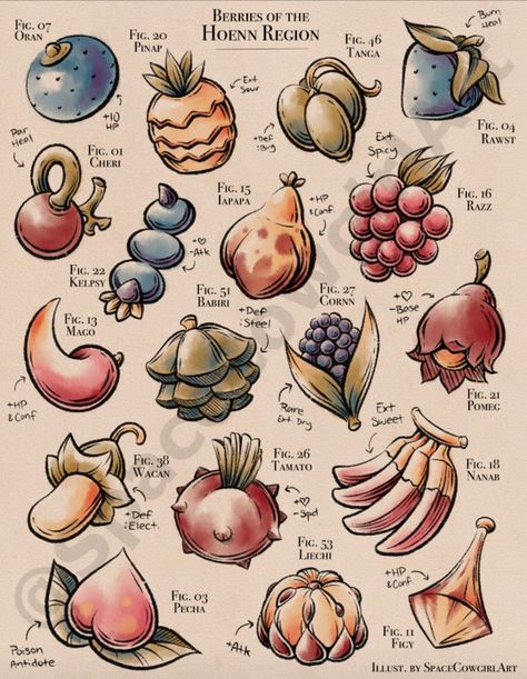 Pokemon Berries, Hoenn Region, Pokemon Poster, Oc Pokemon, Pokemon Regions, Cool Pokemon Wallpapers, Food Fantasy, Cool Pokemon, Pokemon Pictures