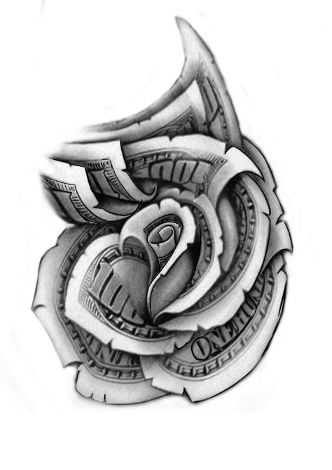 Flower Money Tattoo, Money Rose Drawing, Money Rose Tattoo, Best Neck Tattoos, Money Rose, Samurai Tattoo Design, Money Tattoo, Norse Tattoo, Neck Tattoos