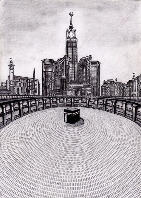 Makkah Art Drawing, Makka Madina Sketch, Kabbah Makkah Drawing, Kaba Sketch, Makkah Sketch, Mecca Drawing, Kaba Art, Kaba Drawing, Makkah Drawing