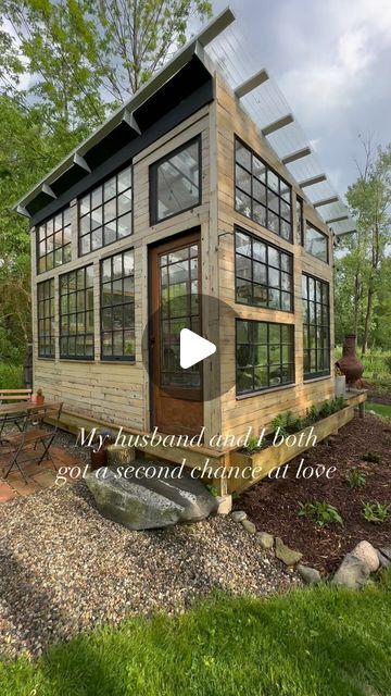 Jess Tracy on Instagram: "You never know what’s going to happen in life, but sometimes a second chance is all you need. 

#diy #diyprojects #diygreenhouse #salvagematerials #salvagebuild #greenhouse #greenhouseinteriors #greenhouselife #homedesign #diyproject #garden  #summergarden #gardeninspiration #diyhome #homerenovation #interiordesign #exteriordesign" Shed With Greenhouse Attached, Large Greenhouse, Shed Home, Greenhouse Interiors, Garden Decor Ideas, Diy Greenhouse, Cold Frame, Dream Backyard, Rustic Garden Decor