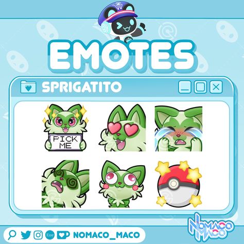 Set of 6 Pokemon Scarlet and Violet Sprigatito emotes: Pick Me, Heart, Cry, Fainted, Derp, Pokeball. To be used in Twitch, Discord & YouTube. Pokemon Emotions, Jesus Anime, Pokemon Emotes, Cute Sprigatito, Pokemon Sprigatito, Pokemon Scarlet And Violet, Coloring Games, Twitch Plays Pokemon, Pokemon Twitch Emotes