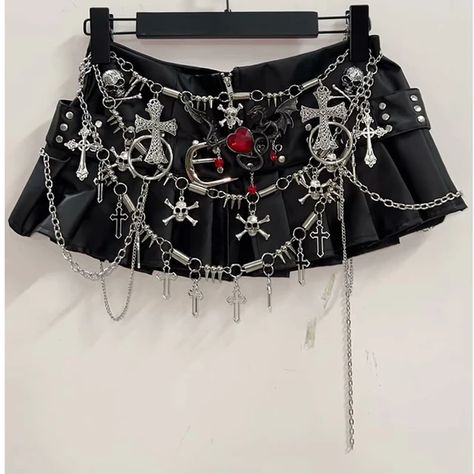 Cross Short skirts Punk Short skirts sexy Gothic Short skirts harajuku Short skirts y2k clothes y2k fashion y2k Short skirts - AliExpress 200000345 Alternative Fashion Accessories, Black Concert Top, Alternative Club Outfit, Chains Outfit, Black Fashion Aesthetic, Cross Clothes, Skirt With Chains, Diy Mini Skirt, Bling Outfits