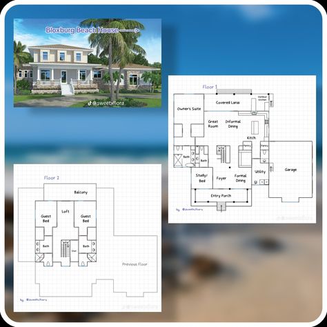 Bloxburg House Blueprints, Beach House Layout, Bloxburg Houses, Bloxburg Builds, Bloxburg Codes, Small House Layout, What House, Diy House Plans, Bloxburg Room