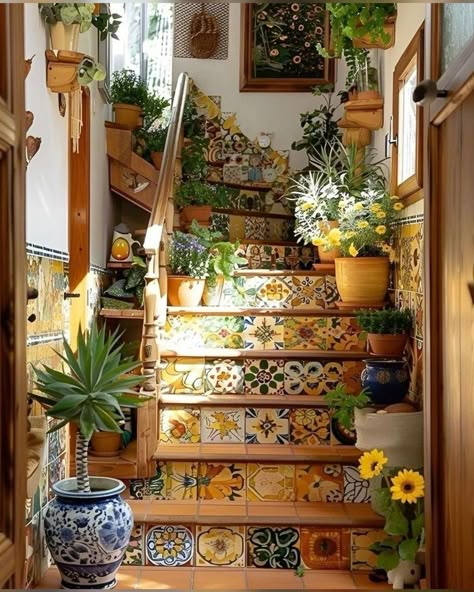 House Interior Colourful, Cottage Modern House Interior, Eccentric House, Stairs Vintage, Colourful House, Dream Life House, Dream House Rooms, Cute House, Dream Room Inspiration