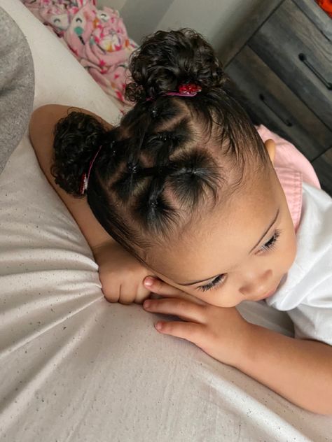 Adorable choo-choo braid design for girls Braids On Toddler Girl, Cute Hairstyles For Little Black Girls With Curly Hair, Curly Infant Hairstyles, Cute Little Mixed Girl Hair Styles, Cute Hairstyles For Mixed Girls Kids, Mix Baby Girl Hairstyles, Mixed Infant Hairstyles, Hairstyles For Lil Black Girls Kids, Toddler Girl Hairstyles Mixed Hair