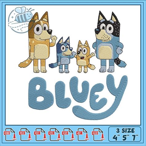 Bluey full family embroidery, bluey new episodes​ embroidery Check more at https://embrodesign.com/product/bluey-full-family-embroidery/ Movie Embroidery, Bluey Cartoon, Cartoon Family, Family Cartoon, Embroidery