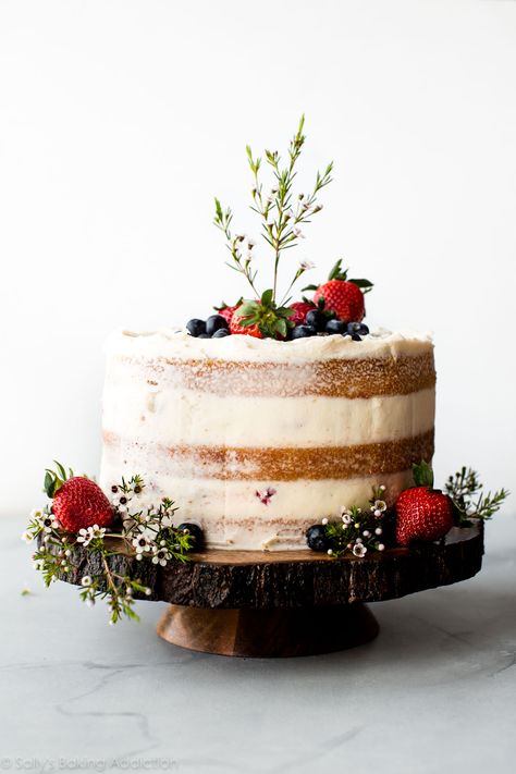 Vanilla Naked Cake | Sally's Baking Addiction Homemade Wedding Cake, Homemade Vanilla Cake, Halloween Cookies Decorated, Naked Cakes, Homemade Vanilla, Vanilla Buttercream, Savoury Cake