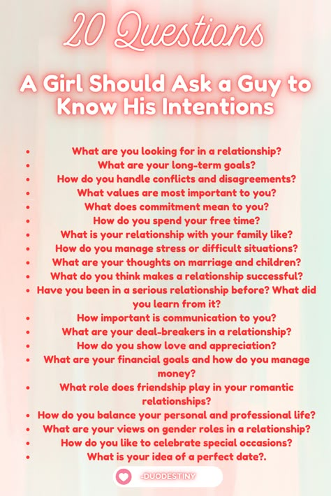 Key Questions to Ask a Guy to Understand His Intentions Before Starting a Relationship Question Before Relationship, Before Relationship Questions, Intentional Dating Questions, Question To Ask Before Dating, Questions Before Relationship, Early Relationship Questions, Questions To Ask Before Commitment, Dating With Intention, Values Questions