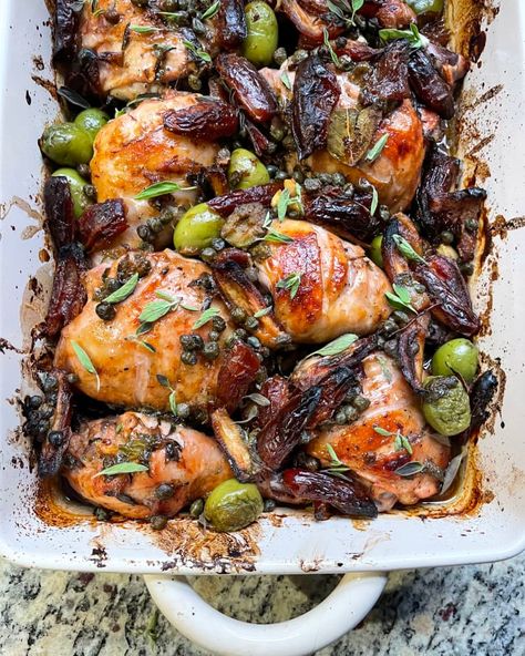 Chicken Marbella Chicken Marbella Ottolenghi, Marbella Chicken Recipe, Ottolenghi Chicken Recipes, Chicken Marbella Recipe, Ottolenghi Dinner Party, Marbella Chicken, Ottolenghi Chicken, Silver Palate Cookbook, Chicken Marbella