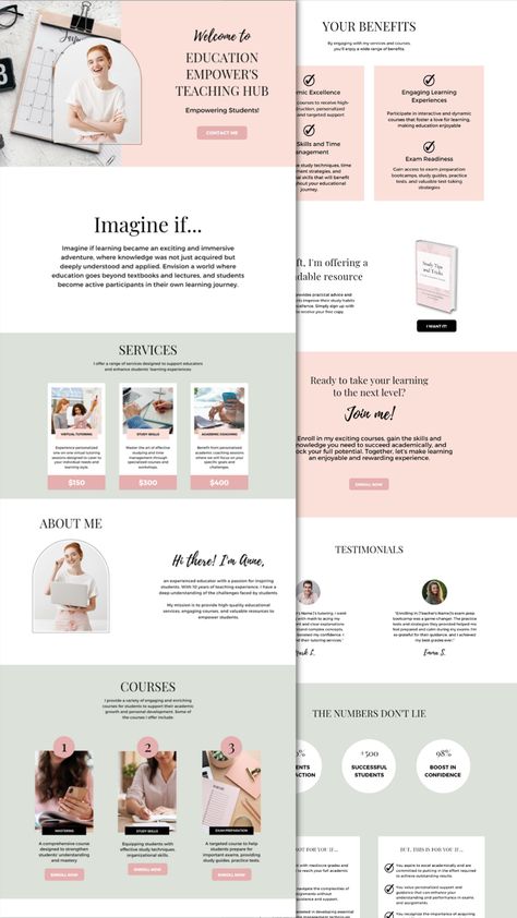 Canva website design template for teachers Canva Landing Page, Classroom Website, Simple Website Design, Email Layout, Educational Website, Email Template Design, Canva Website, Online Teachers, Landing Page Template