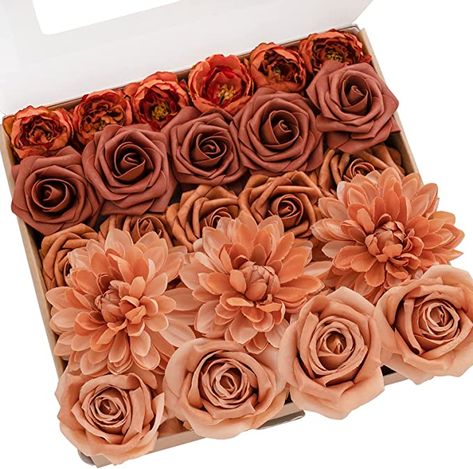 Ling's moment Artificial Flowers Combo Box Set Delicate Peach for DIY Wedding Bouquets Centerpieces Arrangements Bridal Shower Party Home Decorations : Home & Kitchen Terracotta Fall Wedding, Fall Wedding Sign, Cupcake Flowers, Table Centerpiece Flower, Floral Diy, Halloween Party Dinner, Making A Bouquet, Floral Arrangements Diy, Foam Roses