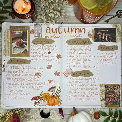 Fall Reading Journal Spread, Fall Journal Spread, Reading List Journal, Fall Tbr, Mushroom Autumn, Journal Decor, Bucket List Book, Reflective Journal, Happy Planner Layout