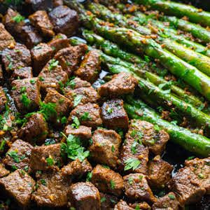 Steak Bites With Asparagus, Steak Bites And Asparagus, Optavia Steak Lean And Green, Steak And Asparagus Recipes, Butter Steak Bites Recipe, Cajun Steak, Seasoned Steak, Garlic Butter Steak Bites, Butter Steak Bites