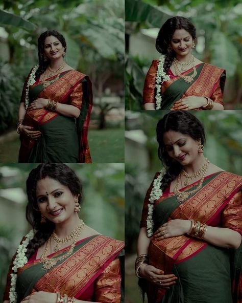 Maternity Photography Saree Poses, Seemantham Photo Poses, Saree Maternity Photoshoot, Indian Pregnancy Photoshoot, Traditional Maternity Photoshoot, Traditional Maternity Shoot, Baby Shower Photography Poses, Indian Maternity Photos, Shower Poses