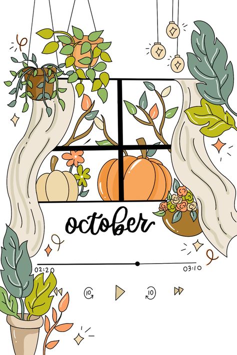 Cute October Drawings, October Aesthetic Drawing, October Aesthetic Month, October Planner Ideas, October Aesthetic Calendar, September Doodles, October Monthly Planner, October Drawings, October Cover Page