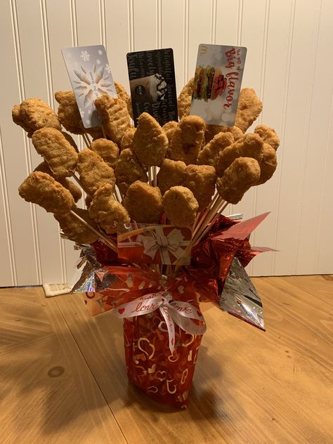 Chicken Nugget Birthday Party, Chicken Nugget Party, Nugget Bouquet, Chicken Nugget Cake, Chicken Bouquet, Chicken Nugget Bouquet, Chicken Nuggies, Mcdonalds Birthday Party, Mcdonalds Chicken