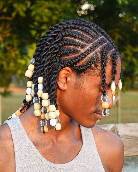 Are you feeling the heat yet?☀️ - Style: “Fulani Twists” by @anastaciaplus - - - - - #afro #braids #twists #hairstyle #blackhairstyles #curls #curlyhair #hairgrowth #blackhair #naturalhair #ahmedreynolds #toktotarik #coils #afrohair #afrotok #type4hair #fyp #foryou #viral #aesthetic Dread With Beads, Fulani Braids Men, Twists And Beads, Fulani Twists, Twists With Beads, Cornrows Beads, Fulani Braids With Beads, Braids With Beads Hairstyles, Beaded Braids