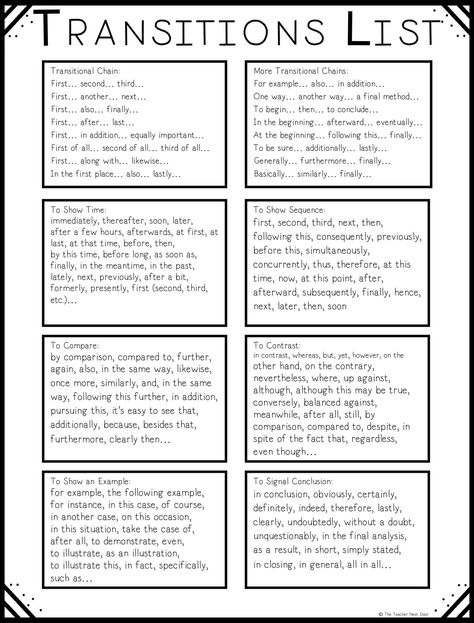 Teaching Paragraph Writing: Transitions - The Teacher Next Door Transition Words Worksheet, Teaching Paragraphs, Teaching Paragraph Writing, Paragraph Writing Worksheets, Writing Transitions, Nursing Essay, Paragraph Worksheets, Analytical Essay, Business Student