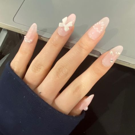 nails for spring, nails for summer, pink nails, nail inspo 2023 Korean Pink Nails Aesthetic, Cute Nails Acrylic Korean, Simple Nails Asian, Nail Decorations Ideas, Douyin Pearl Nails, Cute Nail Ideas Korean, Pink Nails Korean Style, Korean Nails Spring, Gel X Simple Design